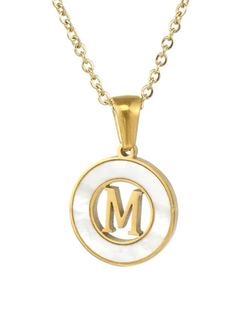 Ring white shell M Stainless steel Shell Letter Minimalist Round Pendant Necklace