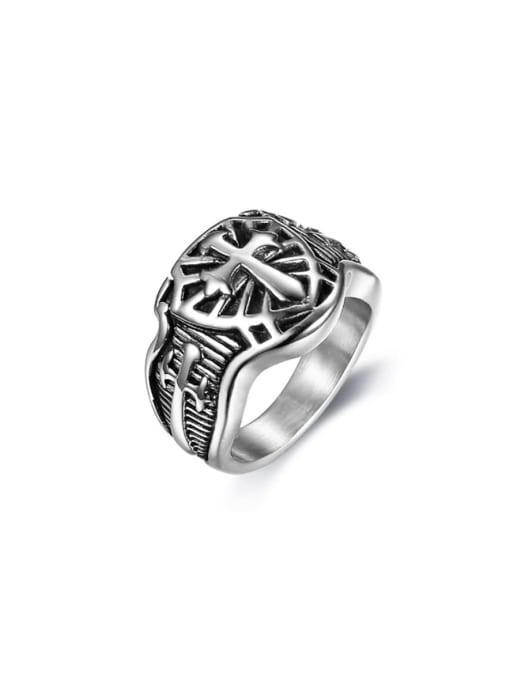 Mr.Leo Stainless steel Cross Vintage Band Ring