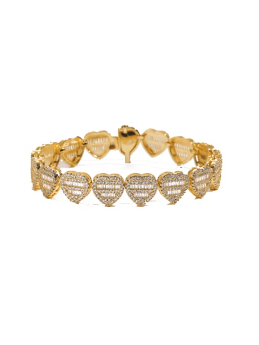 Gold 8inch Bracelet Brass Cubic Zirconia Heart Luxury Necklace