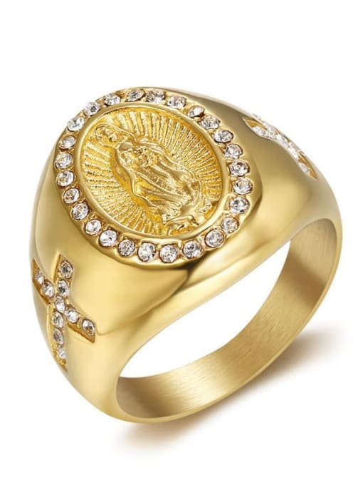 Gold us Titanium Rhinestone Round Vintage Band Ring For Men