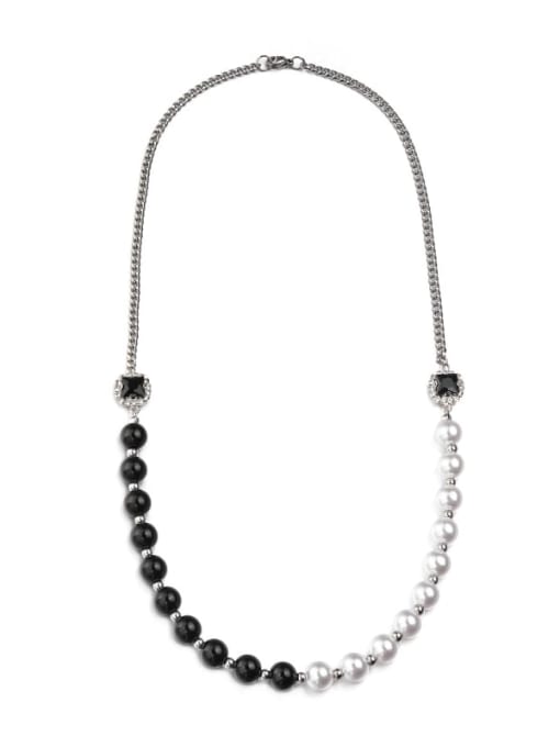 Steel color (60cm) Titanium Steel Imitation Pearl Irregular Hip Hop Long Strand Necklace