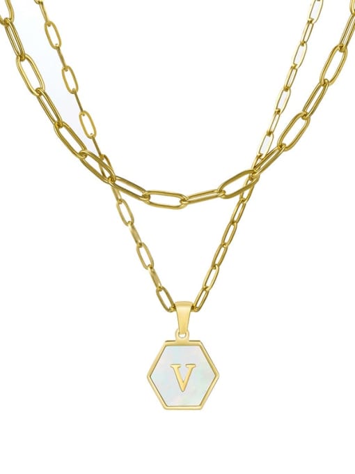 (including chain) V Stainless steel Shell Letter Minimalist Multi Strand Necklace
