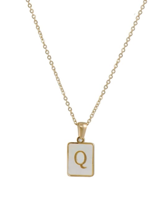 Square golden white Q Titanium Steel Shell  Minimalist Square Letter  Pendant Necklace