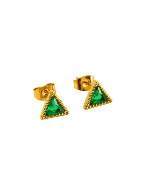 Green Stainless steel Cubic Zirconia Triangle Trend Stud Earring