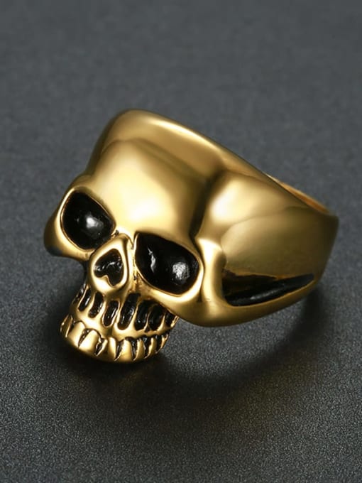 golden Titanium Skull Statement  Ring
