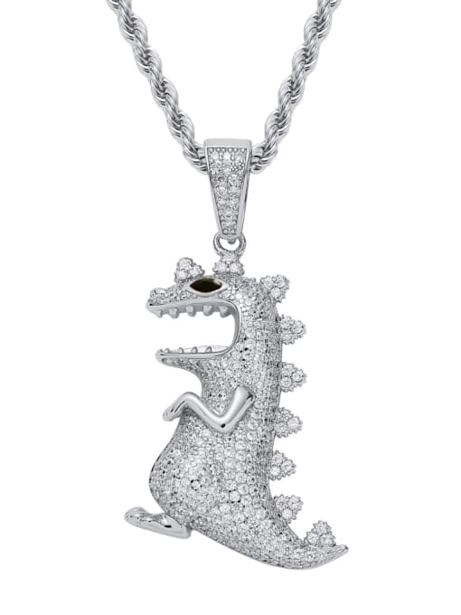steel color+ stainless steel twist chain Brass Cubic Zirconia Dinosaur Hip Hop Necklace