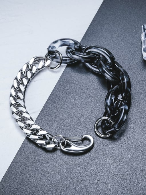 WOLF Titanium Steel Acrylic Geometric Vintage Link Bracelet 3