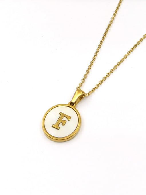 Golden f Titanium Steel Shell Letter Minimalist  Round Pendant Necklace