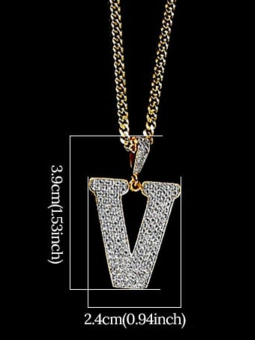V 24in 60cmT20B22 Brass Cubic Zirconia Letter Hip Hop Initials Necklace