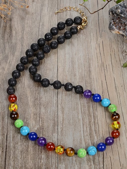 2 Stainless steel Natural Stone Bohemia Beaded Necklace