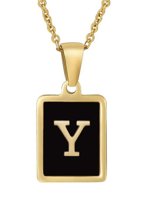 Y Stainless steel Enamel Letter Minimalist Square Pendant Necklace
