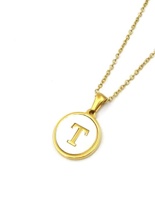 Golden t Titanium Steel Shell Letter Minimalist  Round Pendant Necklace