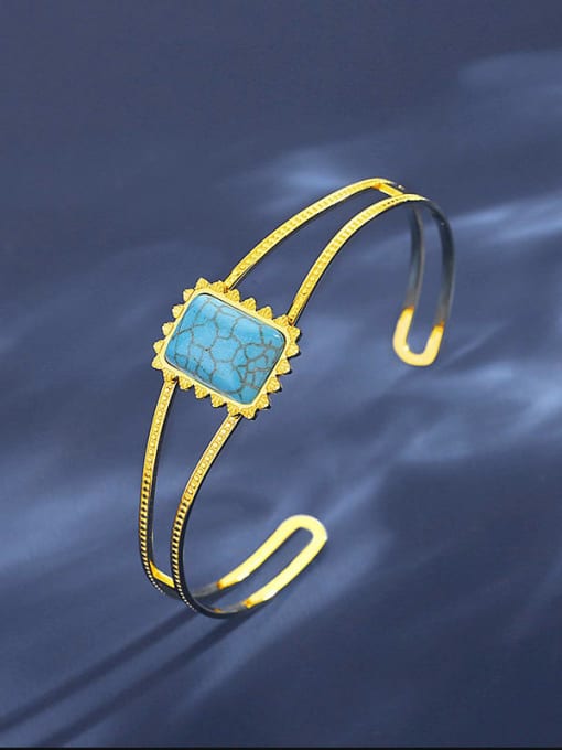 14K Gold Stainless steel Turquoise Square Trend Cuff Bangle