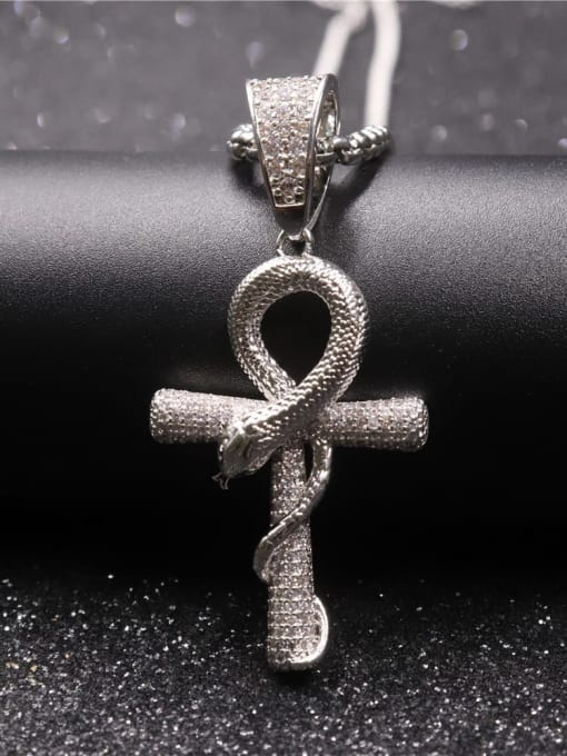 Silver with chain Copper Cubic Zirconia Cross Hip Hop Pendant Necklace