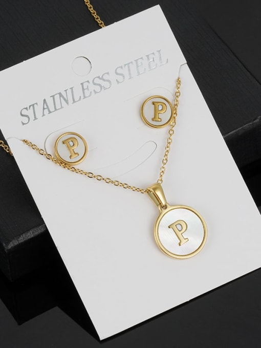 P Set Stainless steel Minimalist Shell  Letter Earring and Necklace Set