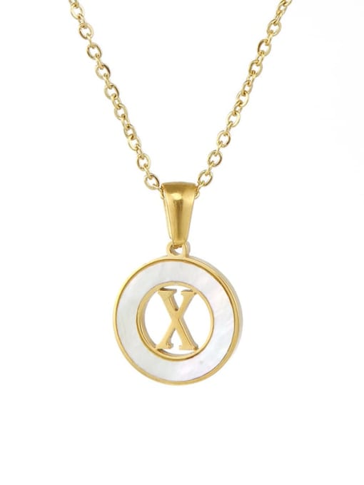 Ring white shell x Stainless steel Shell Letter Minimalist Round Pendant Necklace