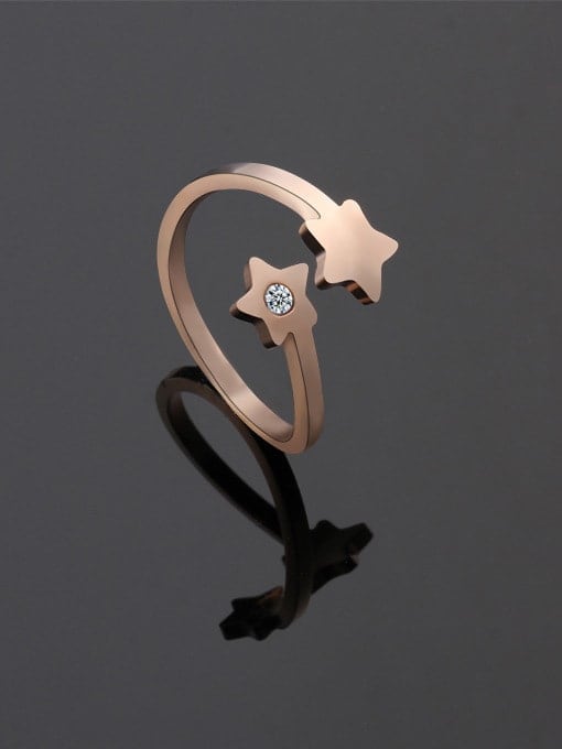 rose gold Titanium Steel Rhinestone Star Minimalist Band Ring