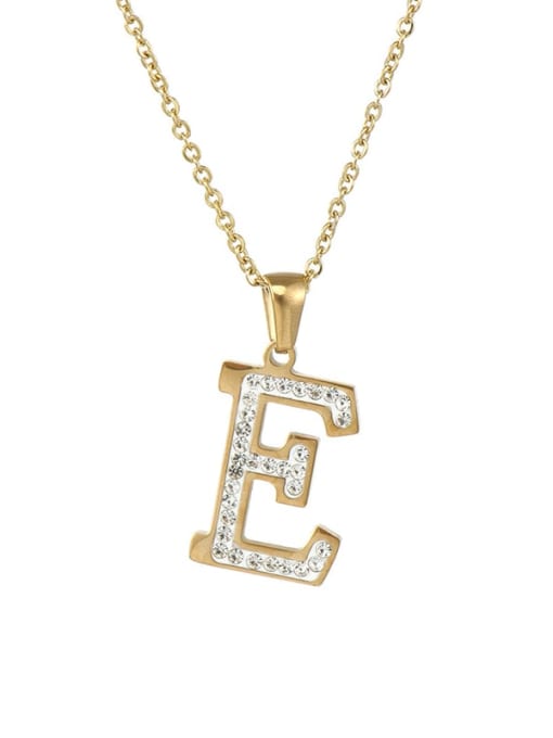 E Stainless steel Rhinestone Minimalist English  Letter  Pendnat Necklace