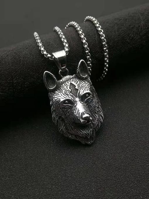 HI HOP Titanium Steel Rhinestone Wolf Vintage Necklace For Men 2