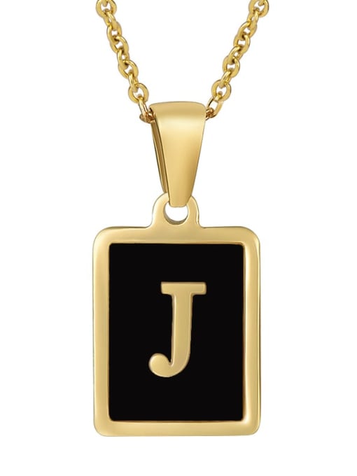 J Stainless steel Enamel Letter Minimalist Square Pendant Necklace