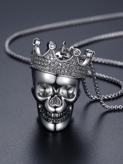 Teem Men Brass Cubic Zirconia Skull Hip Hop Necklace 1