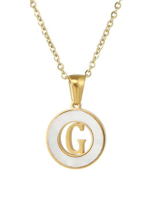 Ring white shell G Stainless steel Shell Letter Minimalist Round Pendant Necklace