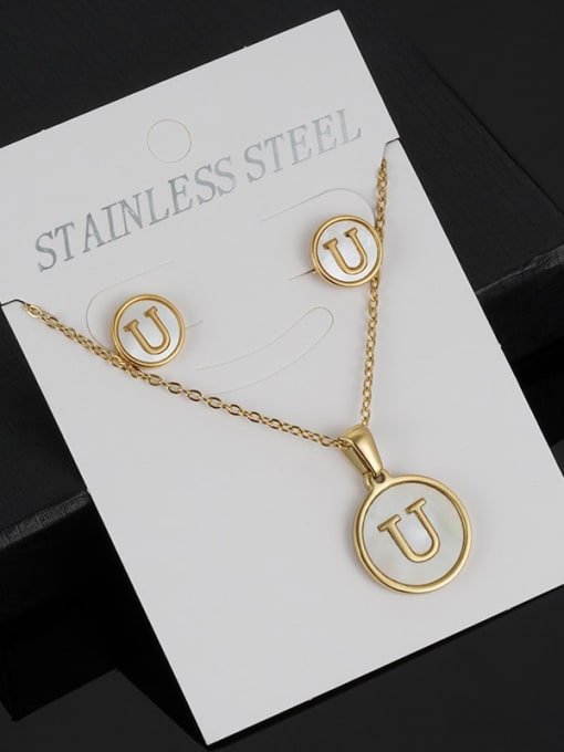 U Set Stainless steel Minimalist Shell  Letter Earring and Necklace Set