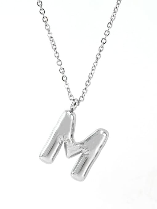 Steel color M Stainless steel Letter Hip Hop Necklace