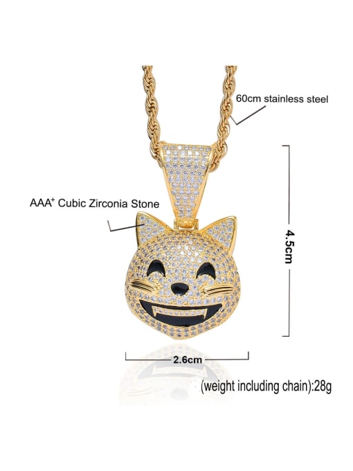 MAHA Brass Cubic Zirconia Cat Hip Hop Necklace 2