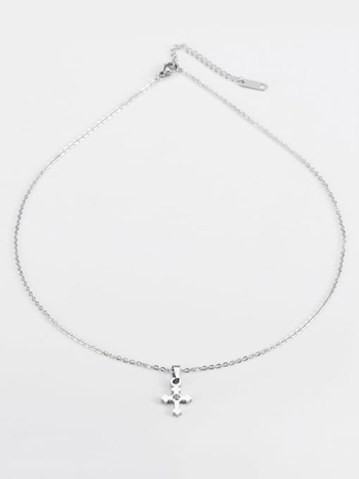 Steel color Titanium Religious Minimalist  cross Necklace