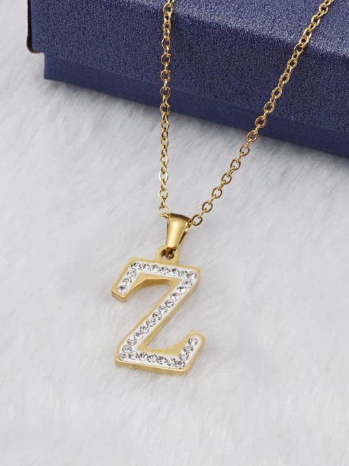 Including chain Z Titanium Steel Rhinestone Letter Minimalist English 26 letters pendant  Necklace