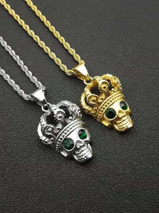 HI HOP Titanium Steel Rhinestone Skull Vintage Necklace For Men 0