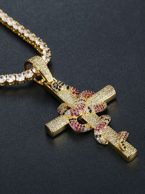 HI HOP Brass Cubic Zirconia Cross Vintage Regligious Necklace For Men 1