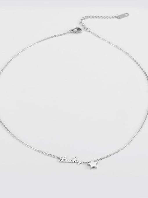 Steel color Titanium Simple star alphabet necklace