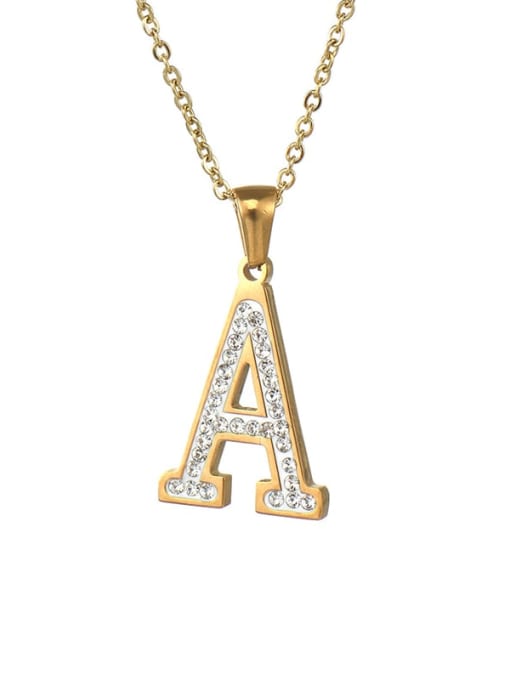 A Stainless steel Rhinestone Minimalist Letter  Pendant  Necklace