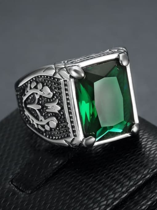 Green Stone Steel Color Code Stainless steel Cubic Zirconia Square Vintage Band Ring
