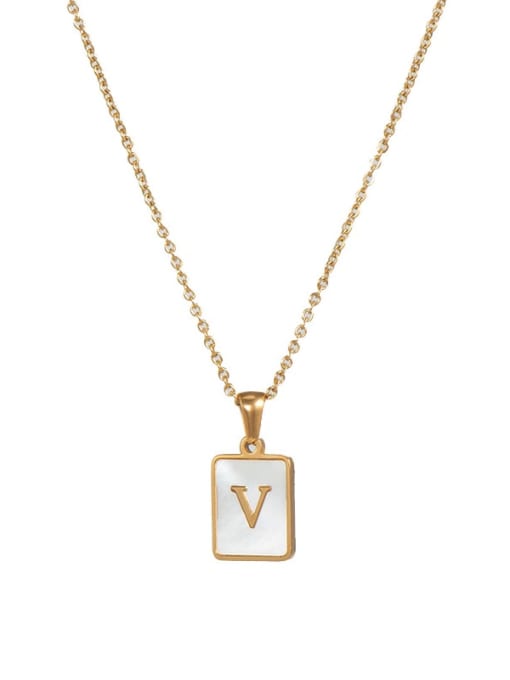 Square Gold White V Titanium Steel Shell  Minimalist Square Letter  Pendant Necklace