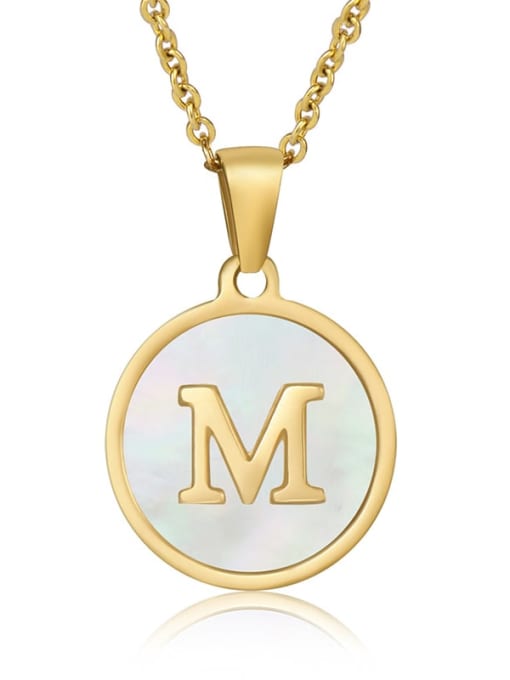 M Titanium Steel Shell Letter Minimalist Round Pendant Necklace