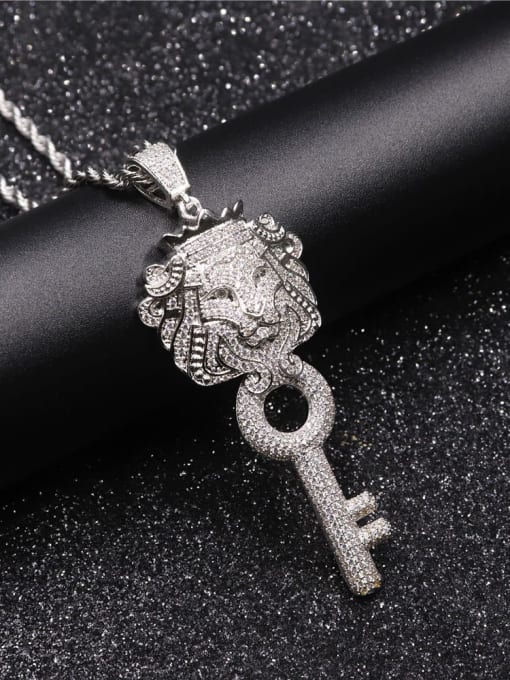 Silver with chain Copper Cubic Zirconia Key Hip Hop Pendant Necklace