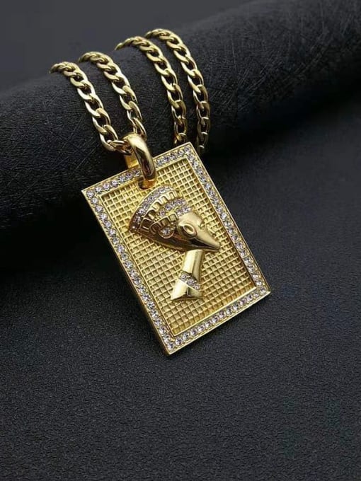 HI HOP Titanium Steel Rhinestone Geometric Vintage Necklace For Men 0