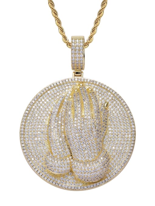 Golden+chain Brass Cubic Zirconia Round Hip Hop Necklace