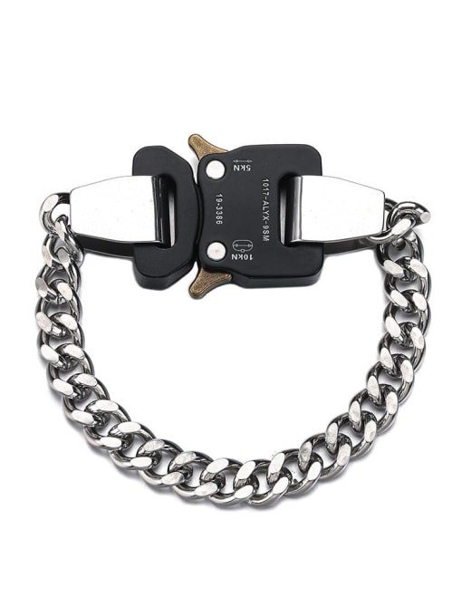 Black button Titanium Steel Geometric Hip Hop Link Bracelet