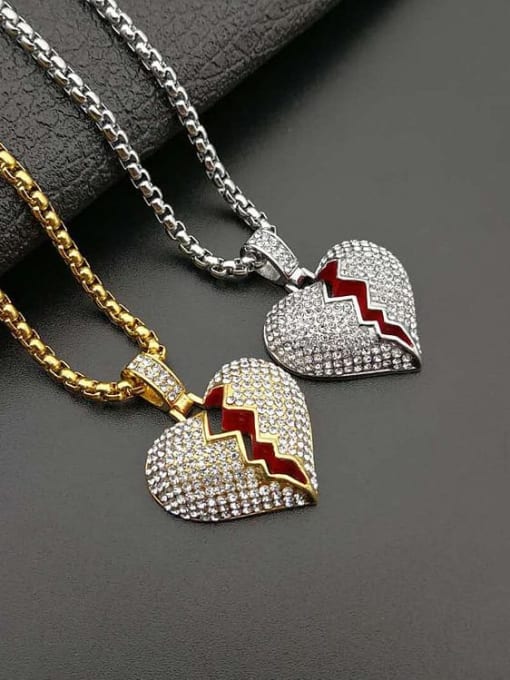 HI HOP Titanium Rhinestone Heart Hip Hop Necklace For Men