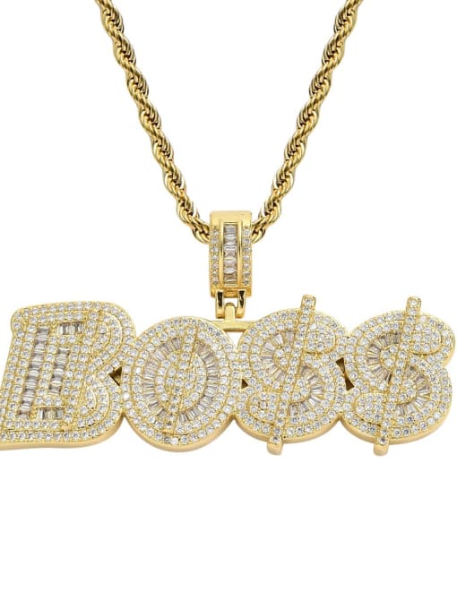 Gold+ stainless steel twist chain Brass Cubic Zirconia Letter Hip Hop Necklace