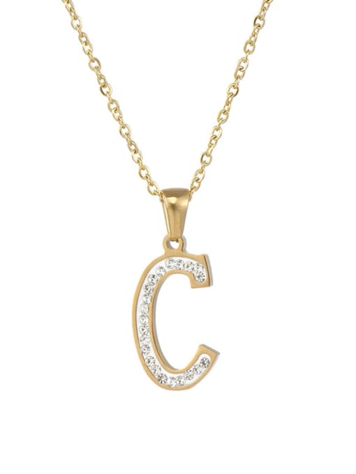 C Stainless steel Rhinestone Minimalist Letter  Pendant  Necklace