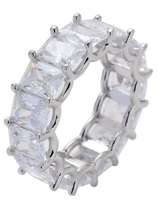 Steel color Brass Cubic Zirconia Geometric Hip Hop Band Ring