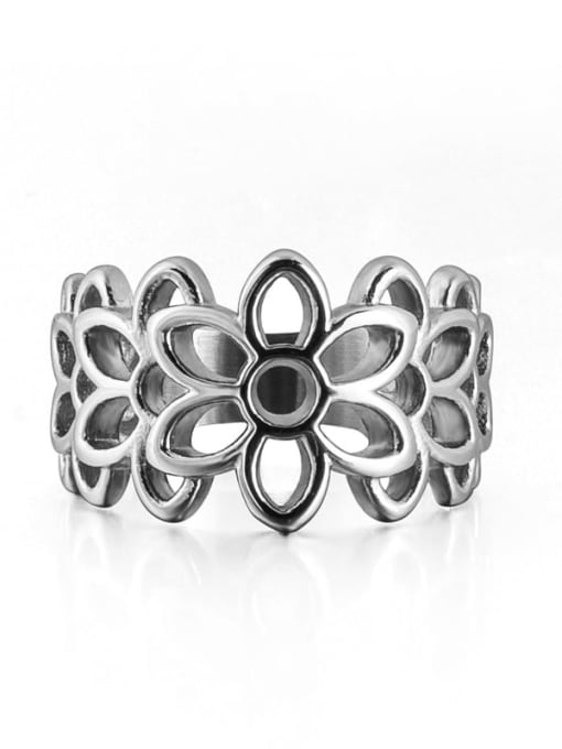 Steel color Titanium Steel Flower Vintage Band Ring