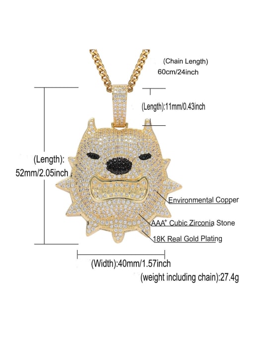 MAHA Brass Cubic Zirconia Dog Hip Hop Necklace 3