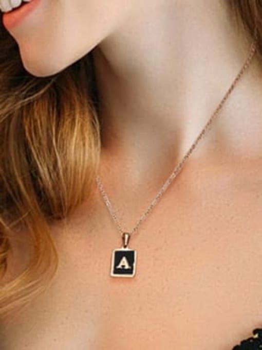 ZXIN Stainless steel Enamel Letter Minimalist Square Pendant Necklace 1