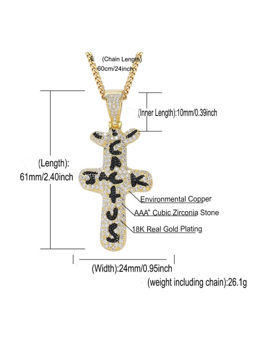 MAHA Brass Cubic Zirconia Cross Hip Hop Necklace 4